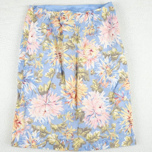 Talbots Circle Skirt Womens 8 Blue Yellow Floral Vintage Linen Cottagecore - Picture 4 of 10
